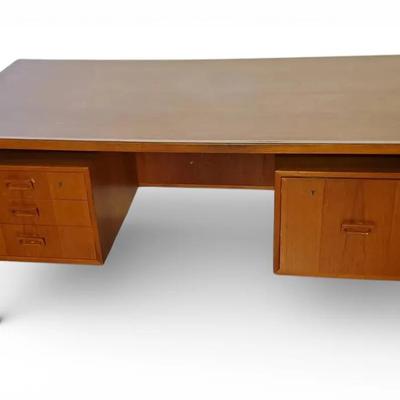 Danish Modern Teak Floating Top Desk With Acrylic Topper - 57x27.5x29.25"