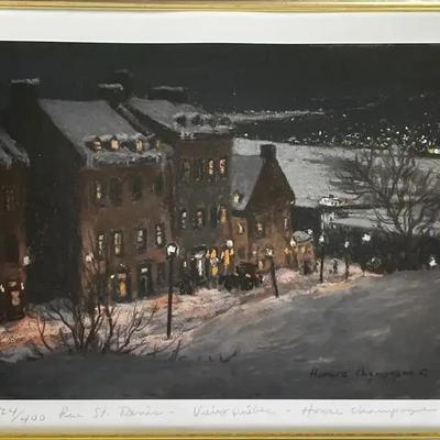 Horace Champagne Pencil Signed & Numbered Rue St. Denis Vieux Quebec Lithograph Print