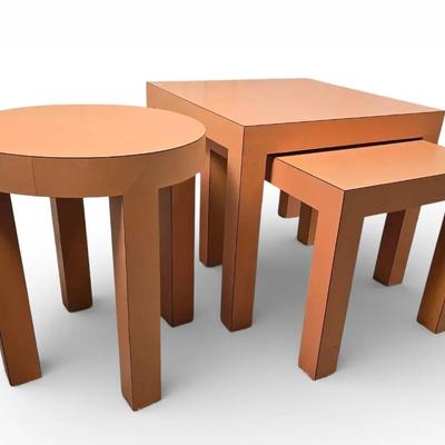 Mid-Century Nesting Parsons Table Pair & Round Side Table 18x21, Square 24x24x21 & 24x18x18