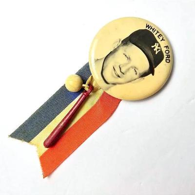 Vintage 1950s Whitey Ford Stadium Souvenir Pin With Ribbon & Charms #2