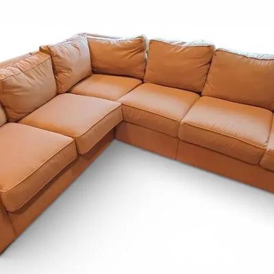 Ethan Allen Camel Color Microfiber Sectional Sofa