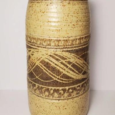 Signed Handcrafted Pottery Floor Vase / Umbrella Holder 16.5"