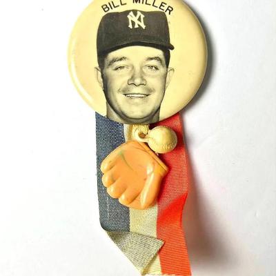 Vintage Bill Miller 1950s New York Yankees Stadium Souvenir Pin With Ribbon & Charms