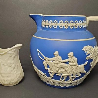 Copeland Spode Blue Jasperware Pitcher &  Belleek Porcelain Creamer