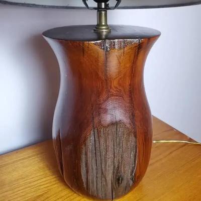 Artisan Turned Wood Fir Post Lamp, Signed Nat King - 24"