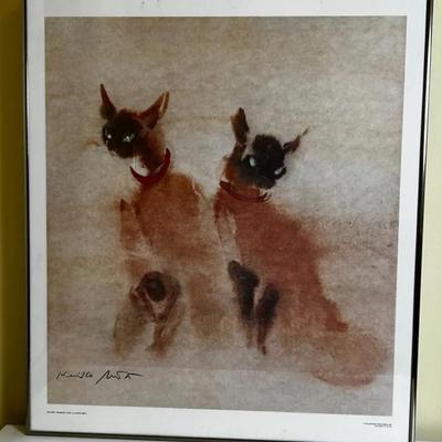 Kaiko Moti "Siamese Cats" Art Poster Print, Framed