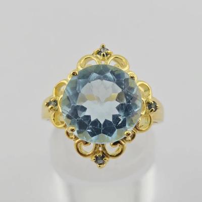 6.5ct Natural Blue Topaz Gold Vermeil Sterling Silver Ring 
