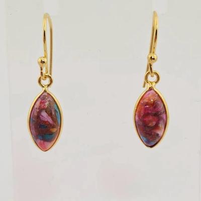 Natural Pink Turquoise Gold Vermeil Sterling Silver Earrings 