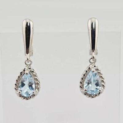 4ctw Natural Sky Blue Topaz Pear Cut Sterling Silver Earrings 