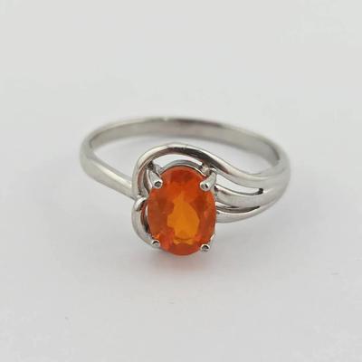 Natural Orange Opal Oval Cut Sterling Silver Ring 
