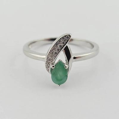 .45ct Natural Unheated Emerald Pear Cut Sterling Silver Ring 