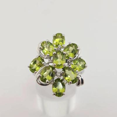 4.5ctw Natural Peridot & Diamond Sterling Silver Cluster Ring