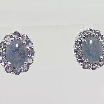 Opal & Tanzanite Sterling Silver Earrings 