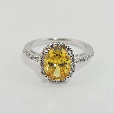 Sterling Silver Platinum Clad Yellow Cz Ring