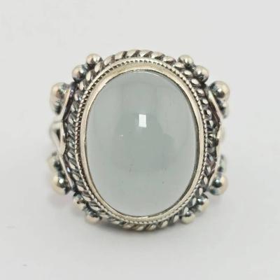 Large Carat Milky Aquamarine Cabochon Sterling Silver Ring 