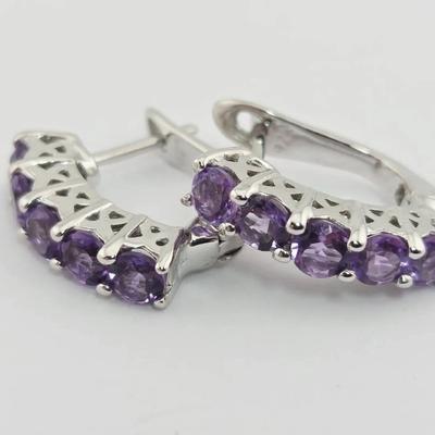 2ctw Natural Unheated Amethyst Sterling Silver Earrings 