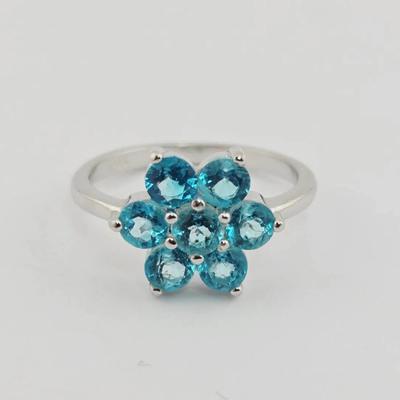 Natural Paraiba Blue Topaz Sterling Silver Ring 