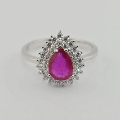 1ct Natural Heated Ruby Pear Cut Sterling Silver Ring 