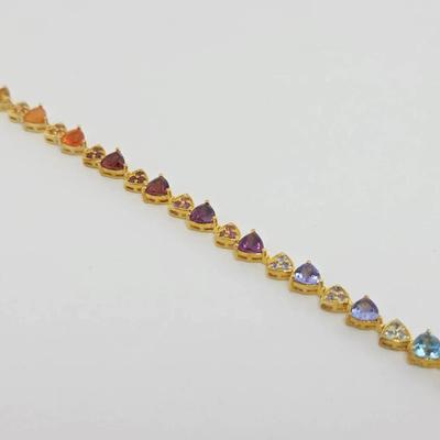 Multicolor Trilliant Cut Gemstone Gold Vermeil Sterling Silver Tennis Bracelet 