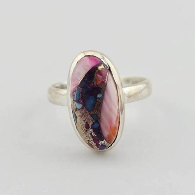 Natural Pink Turquoise Sterling Silver Ring 