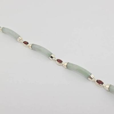 Jade & Garnet Sterling Silver Bracelet 