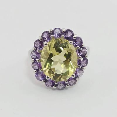 5.9ctw Ouro Verde & Amethyst Halo Sterling Silver Ring 