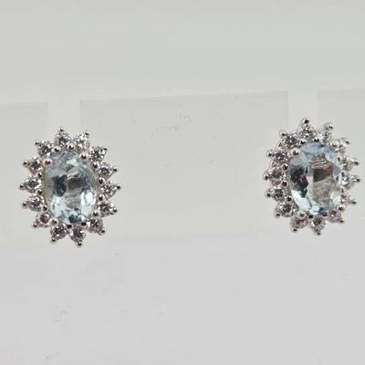 1.5ctw Natural Unheated Aquamarine Oval Cut Sterling Silver Stud Earrings 