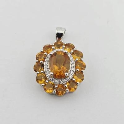 2.9ct Natural Unheated Citrine Sterling Silver Pendant 