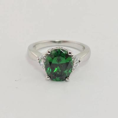 Sterling Silver Platinum Clad Simulated Emerald Ring