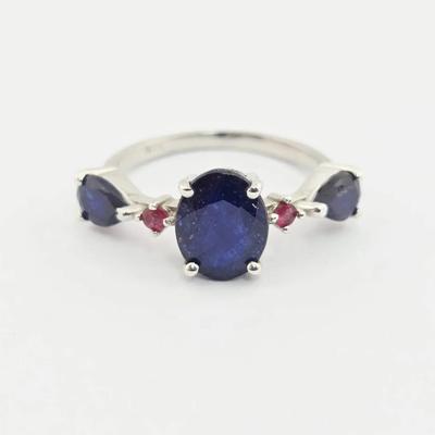 3.2ctw Natural Heated Sapphire & Ruby Sterling Silver Ring 
