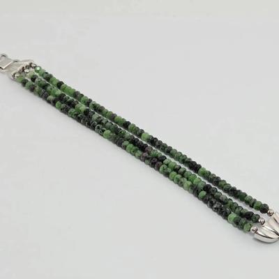 Triple Strand Zoisite Sterling Silver Toggle Bracelet 