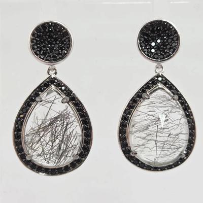 Rutilated Quartz & Spinel Sterling Silver Earrings 