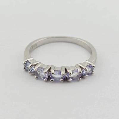 Natural Unheated Tanzanite Oval Cut Sterling Silver Ring 