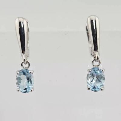 3.2ctw Natural Sky Blue Topaz Oval Cut Sterling Silver Earrings 