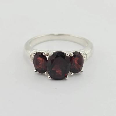 4.1ctw Natural Garnet & Diamond Sterling Silver Ring 