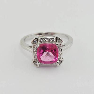 1.5ct Natural Pink Topaz Cushion Cut Sterling Silver Ring 