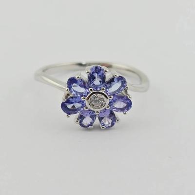 Natural Unheated Tanzanite Cluster Sterling Silver Ring 