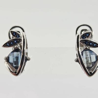 Natural London Blue Topaz Sterling Silver Earrings 
