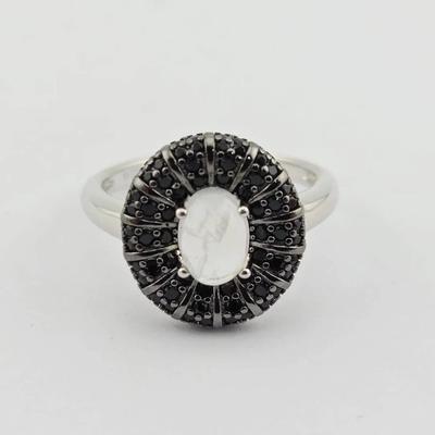 Natural Unheated Moonstone & Spinel Sterling Silver Ring 