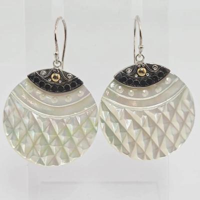 18k & Sterling Silver Mother Of Pearl Dangle Earrings 