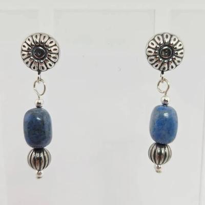 Sterling Silver Carolyn Pollack Lapis Bead Dangle Earrings 