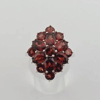 5.2ctw Natural Garnet Sterling Silver Cluster Ring 