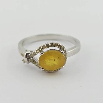 1.55ct Natural Heated Yellow Sapphire Oval Cut Sterling Silver Ring 