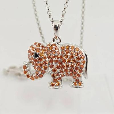 Sterling Silver Orange Pave Gemstone Pendant Necklace 