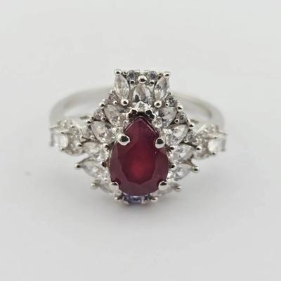 1.5ct Natural Heated Ruby Pear Cut & Tanzanite Sterling Silver Ring 