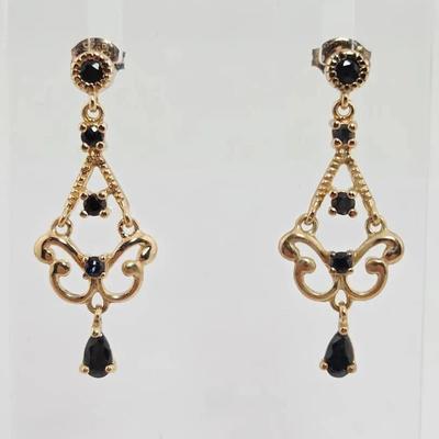 Sapphire Gold Vermeil Sterling Silver Dangle Earrings 
