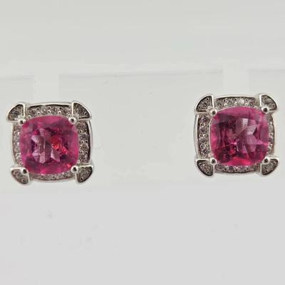 3ctw Natural Pink Topaz Cushion Cut Sterling Silver Earrings 