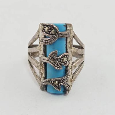 Sterling Silver Turquoise Marcasite Ring