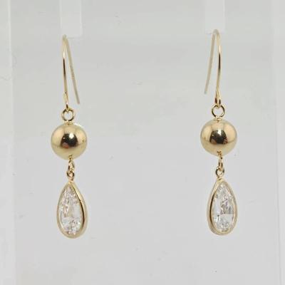 14k Yellow Gold Pear Cut Cz Drop Earrings 