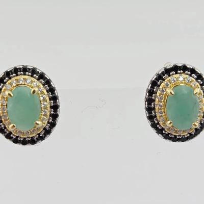 1.7ctw Natural Unheated Emerald & Spinel Sterling Silver Earrings 